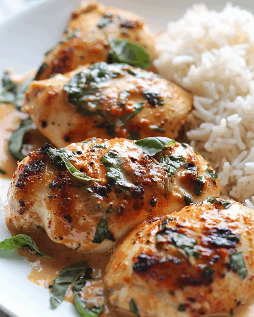 Rustic Paprika Chicken in Cream Sauce with Basil-Scented Buttered Rice