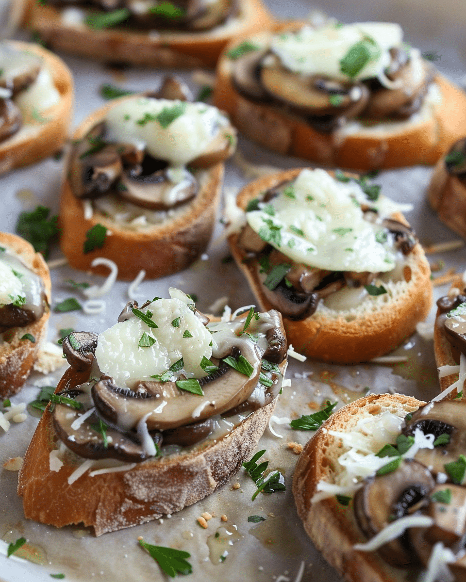 Cheesy Garlic Mushroom Bruschetta