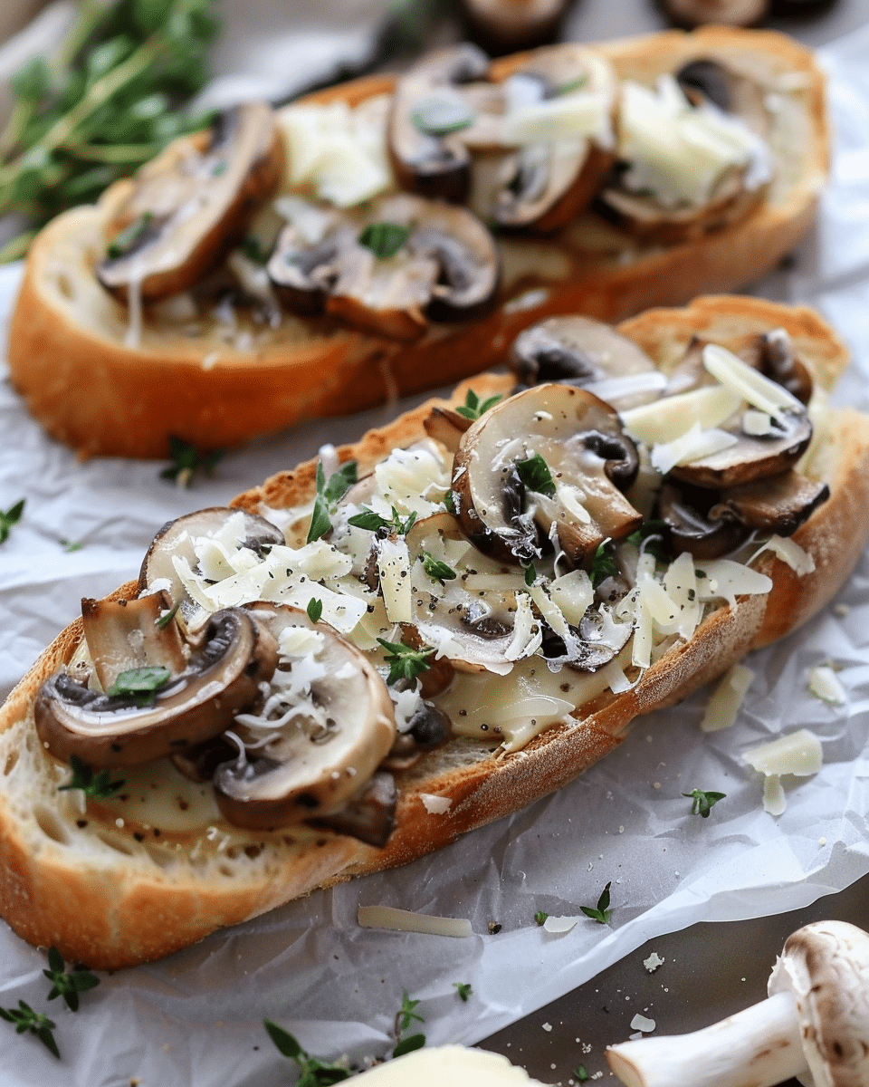 Cheesy Garlic Mushroom Bruschetta