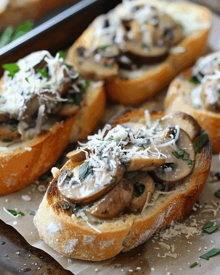 Cheesy Garlic Mushroom Bruschetta