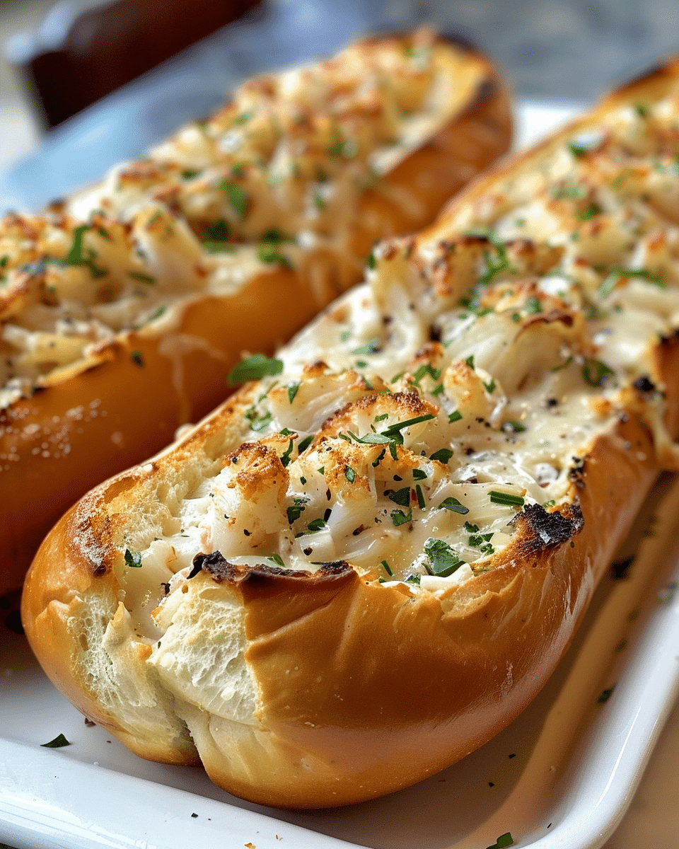Crab Alfredo-Stuffed Garlic Bread Boats