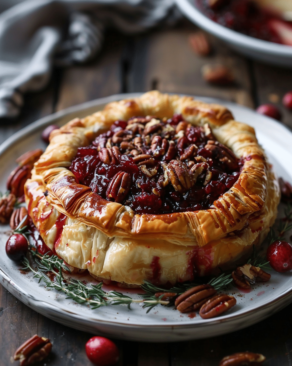 Baked Brie With Puff Pastry, Cranberry‑Pepper Jelly, and Pecans