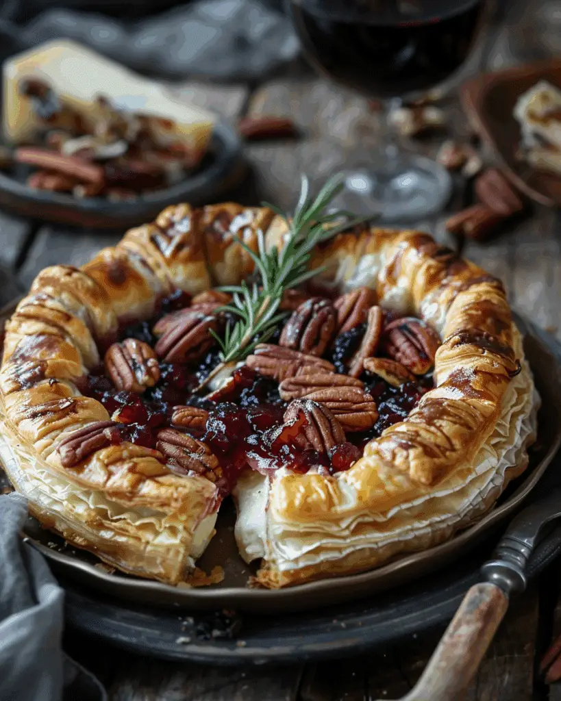 Baked Brie With Puff Pastry, Cranberry‑Pepper Jelly, and Pecans