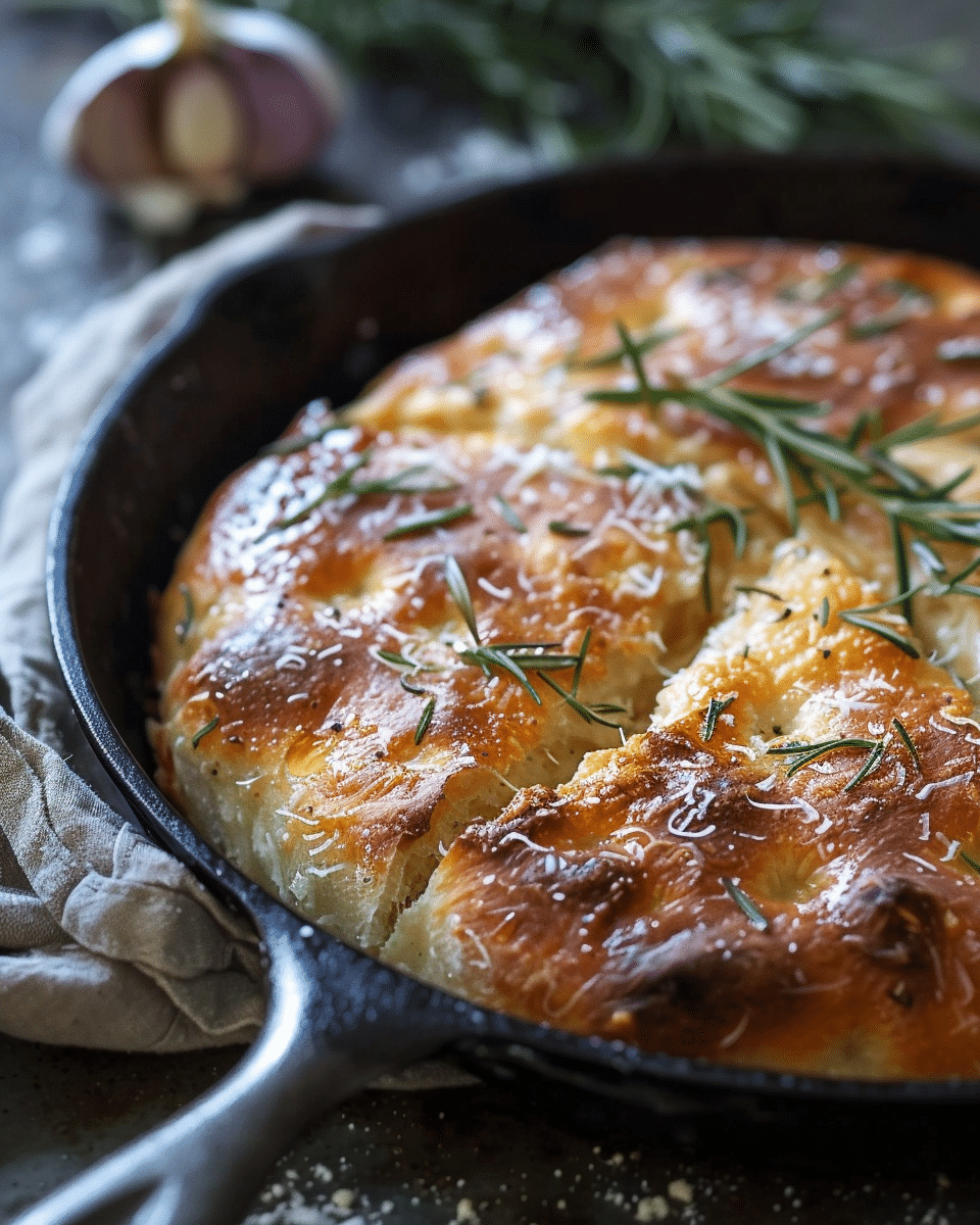 Rustic Garlic Rosemary Skillet Bread