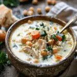 Creamy Chickpea & Chicken Rice Soup With Vegetables
