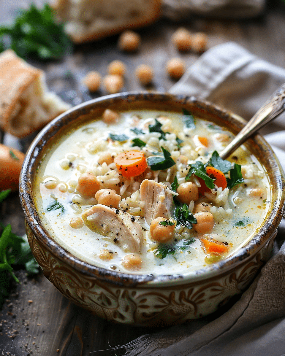 Creamy Chickpea & Chicken Rice Soup With Vegetables