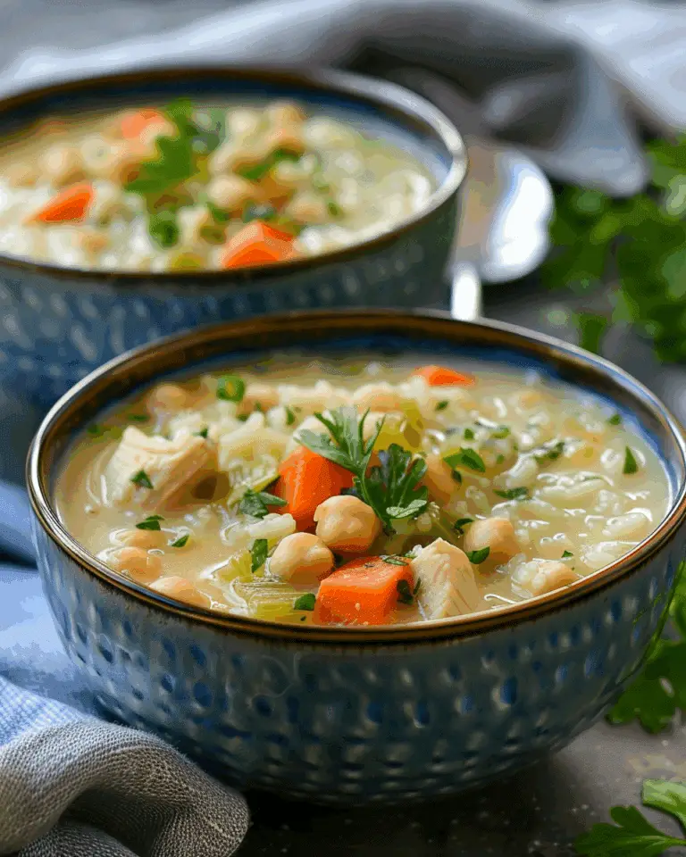 Creamy Chickpea & Chicken Rice Soup With Vegetables