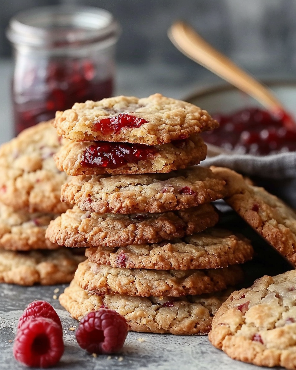 Buttery Raspberry Crumble Cookies with a Sweet Jam Filling
