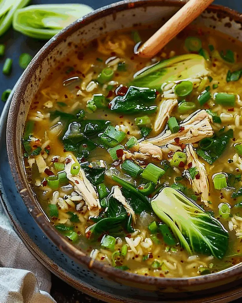 Ginger Chicken and Rice Soup with Bok Choy