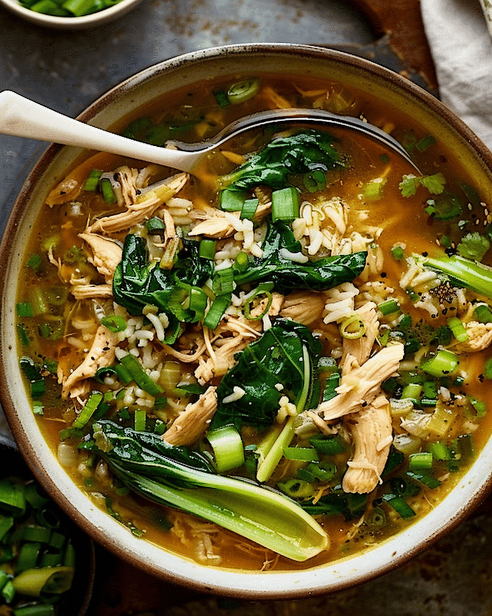 Ginger Chicken and Rice Soup with Bok Choy