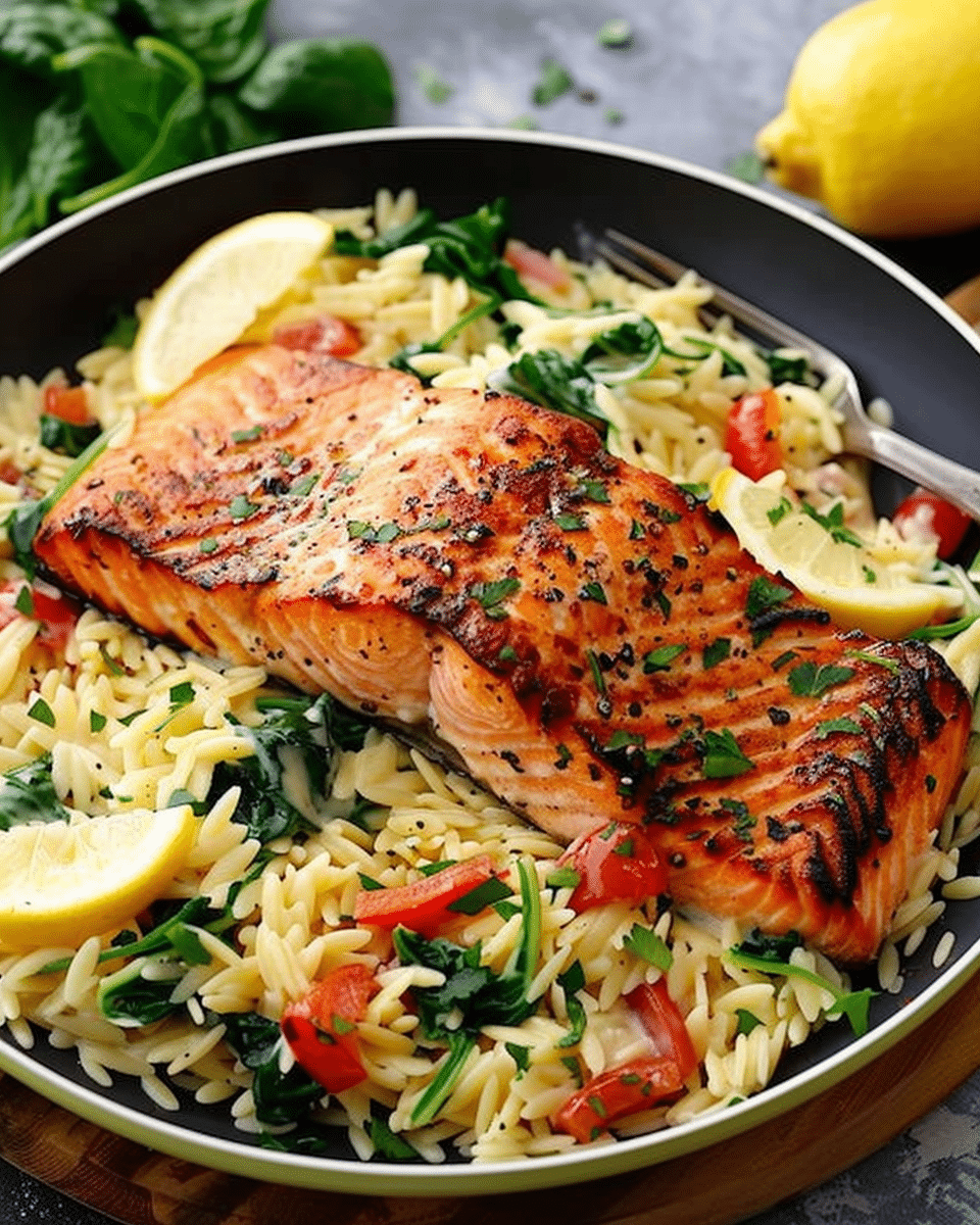 Creamy Salmon & Spinach Orzo