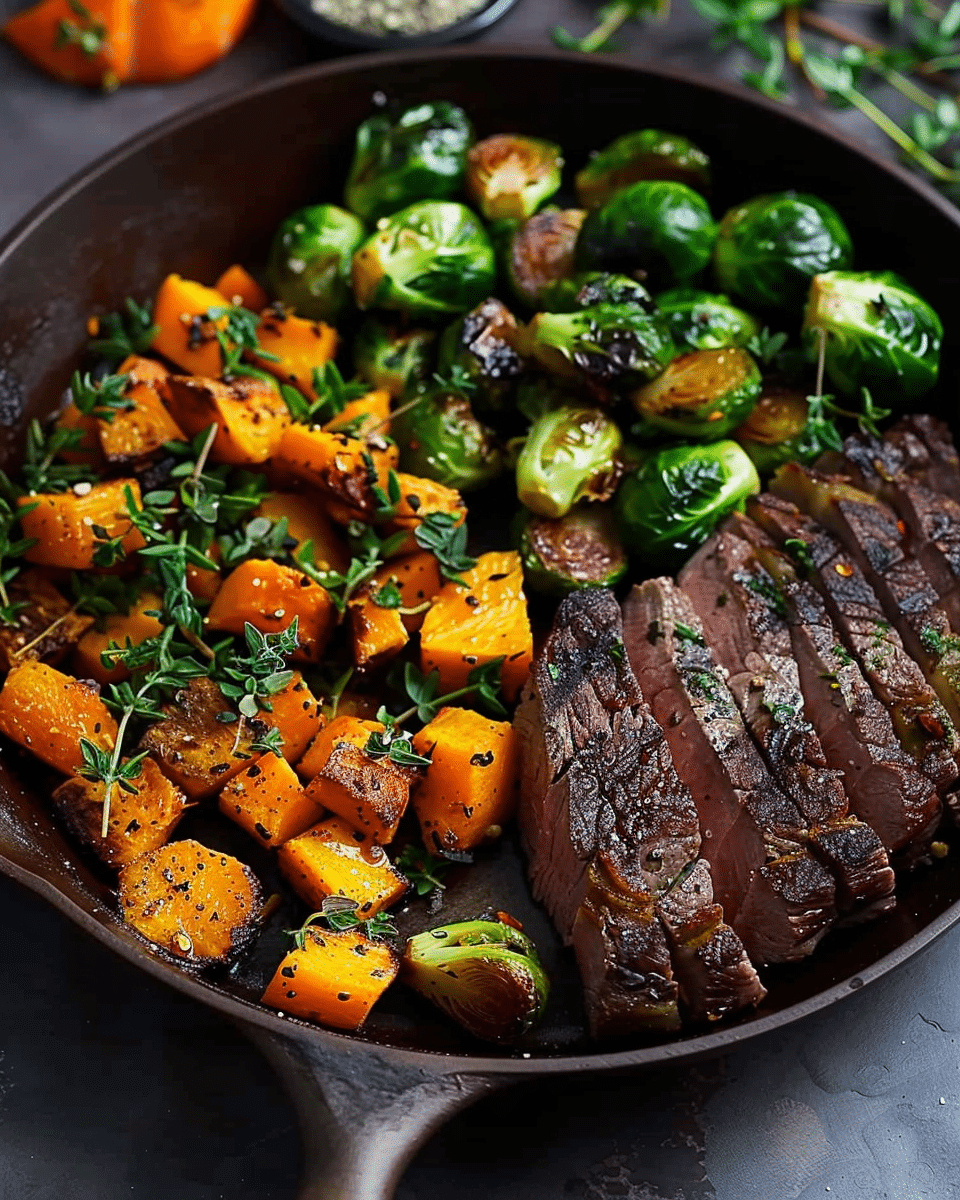 Garlic Butter Steak with Roasted Brussels Sprouts