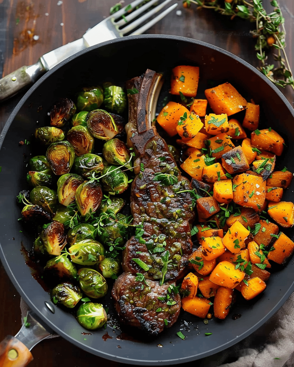 Garlic Butter Steak with Roasted Brussels Sprouts