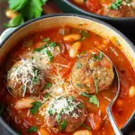 Rustic Parmesan Meatball & White Bean Tomato Soup