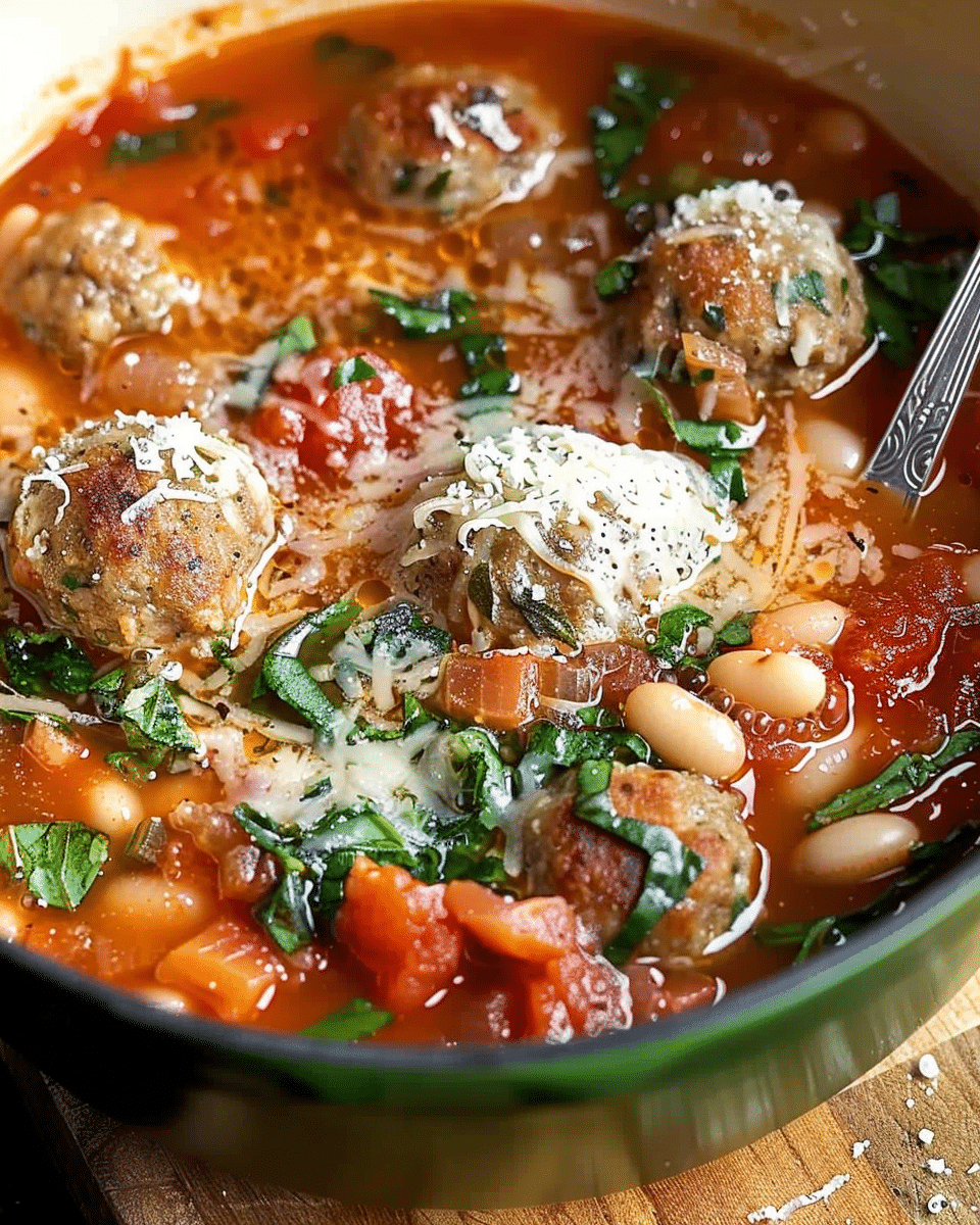 Rustic Parmesan Meatball & White Bean Tomato Soup