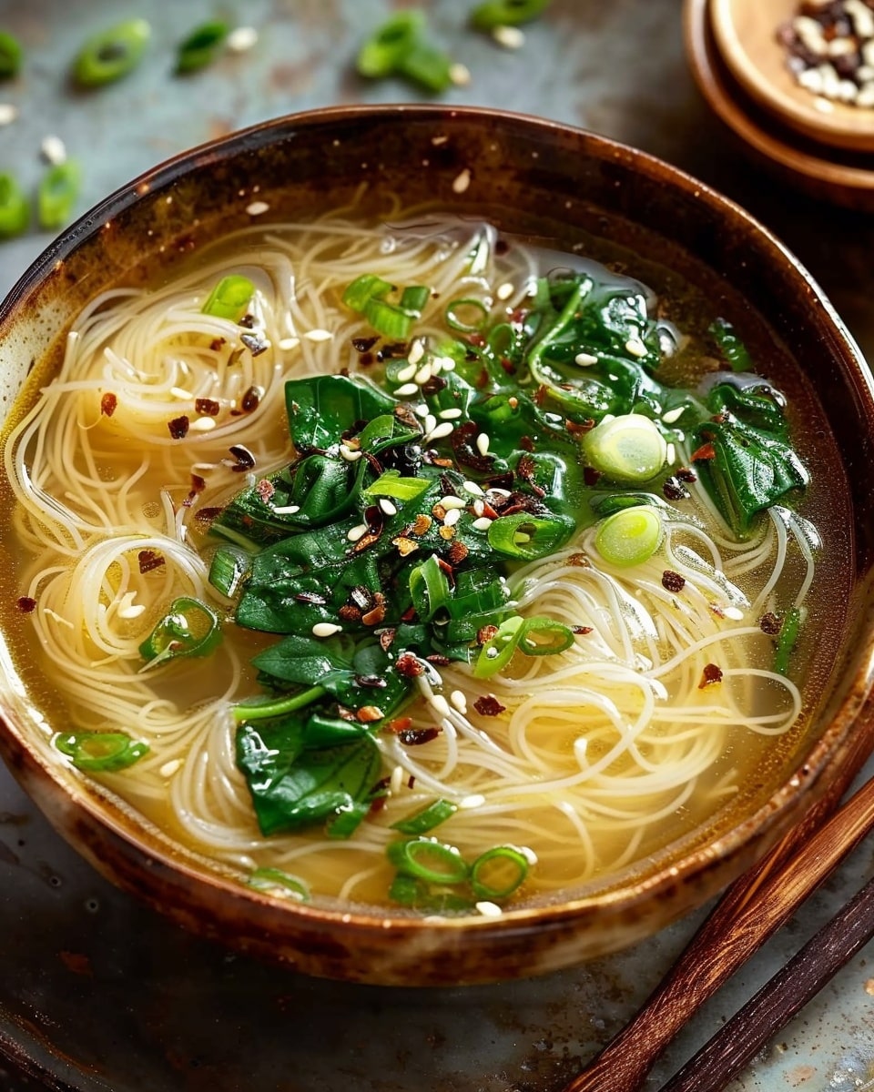 Healing Ginger Garlic Broth with Rice Noodles