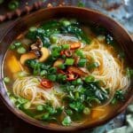 Healing Ginger Garlic Broth with Rice Noodles