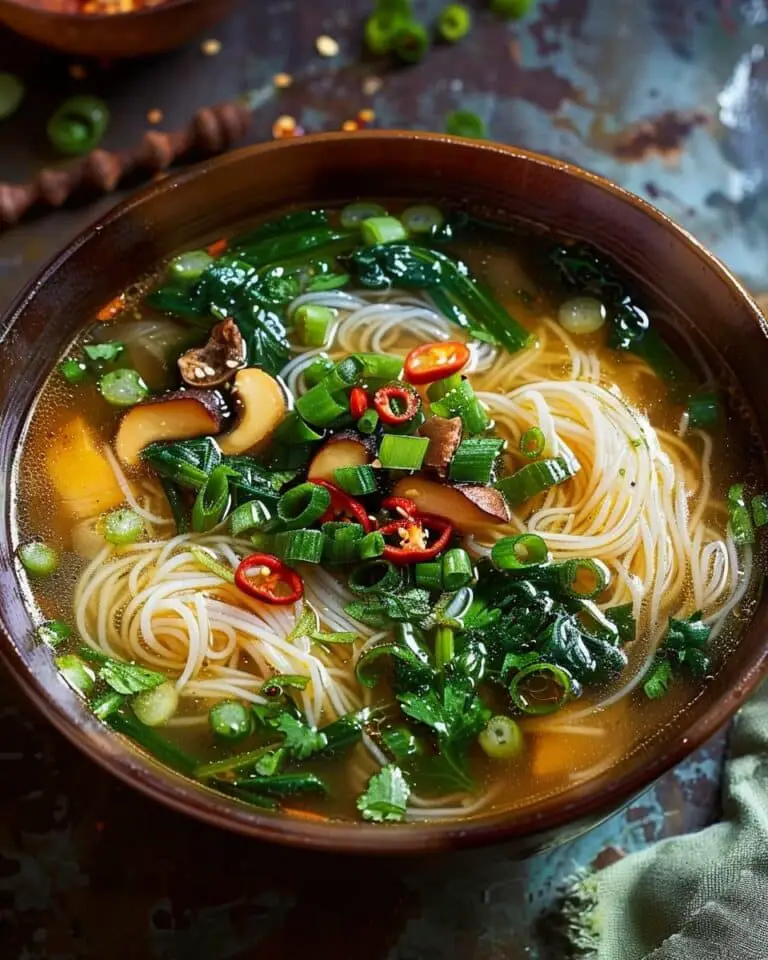 Healing Ginger Garlic Broth with Rice Noodles