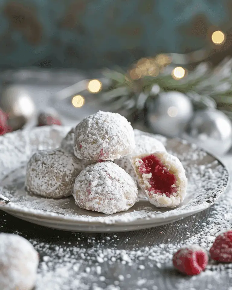 Raspberry Filled Almond Snowball Cookies