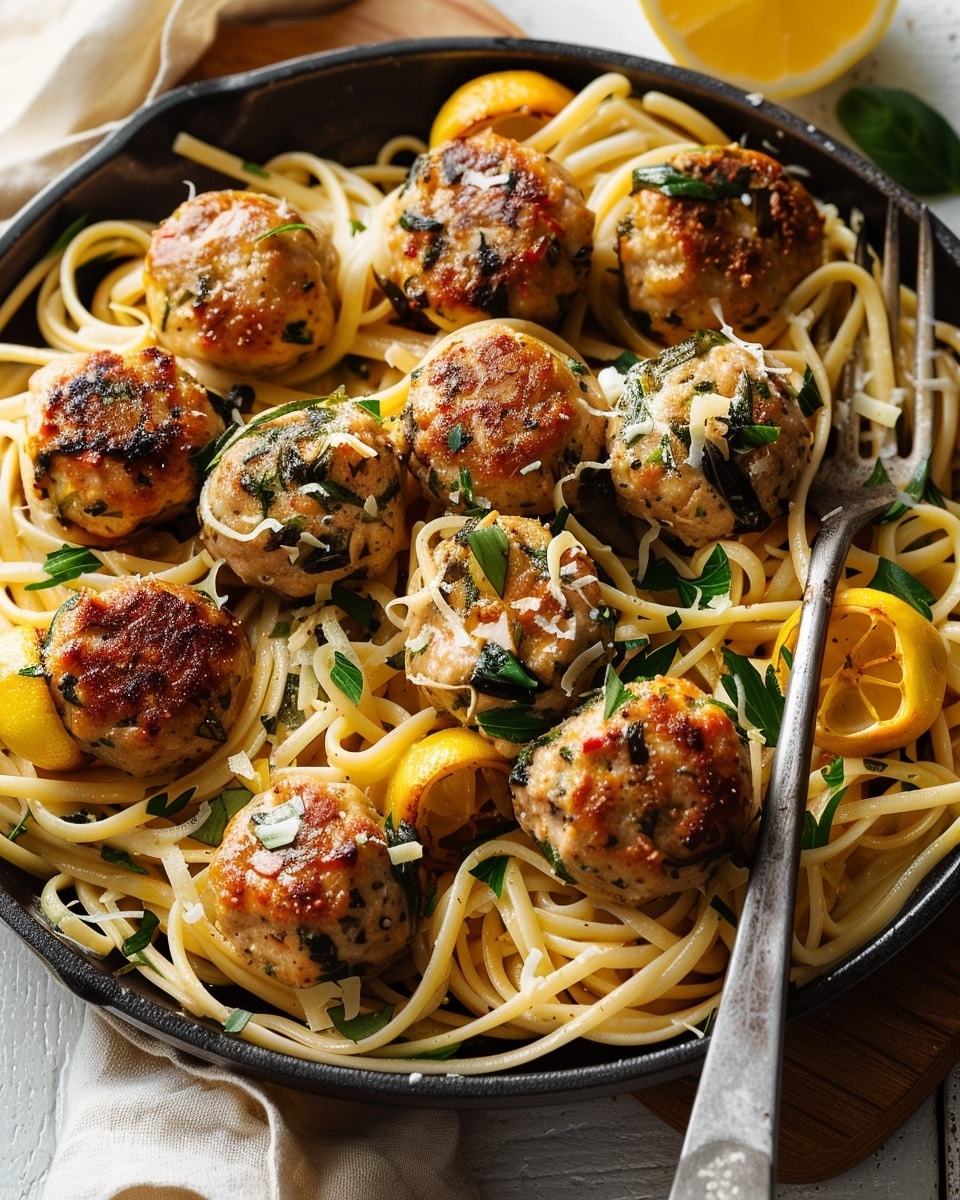 Garlic Butter Turkey Meatballs with Lemon Pasta