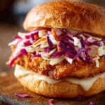 Crispy Mozzarella Chicken Sandwich with Tangy Slaw