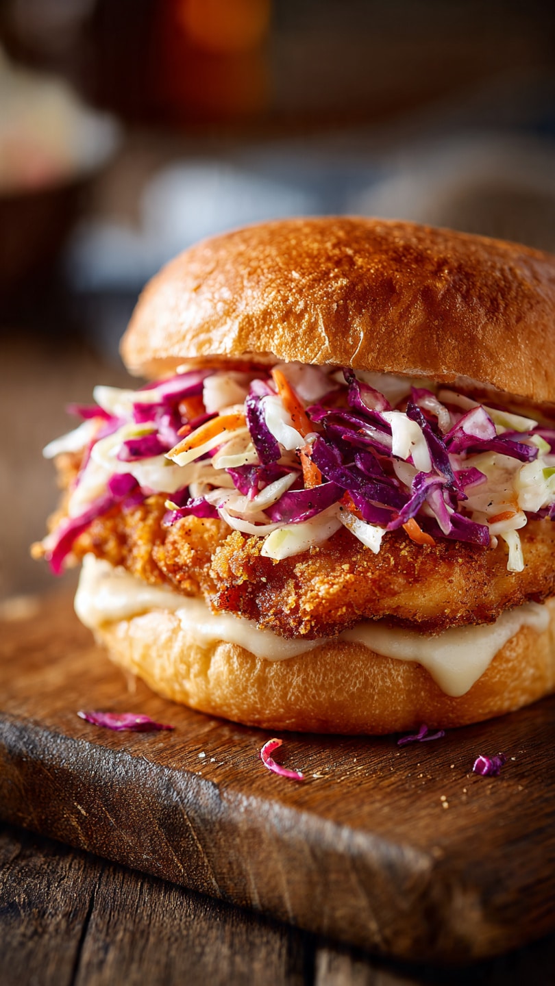 Crispy Mozzarella Chicken Sandwich with Tangy Slaw