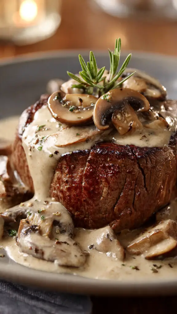 Filet Mignon with Creamy Mushroom Shallot Sauce