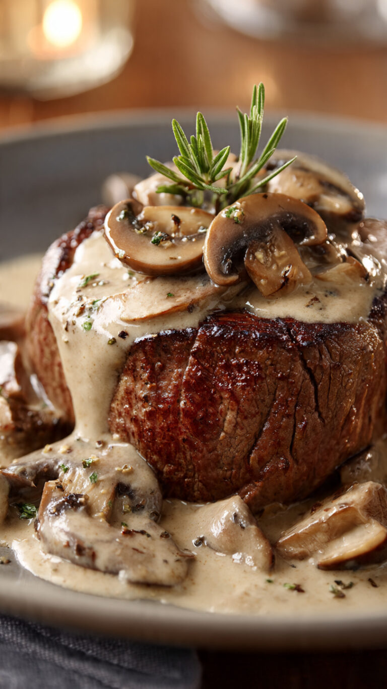 Filet Mignon with Creamy Mushroom Shallot Sauce