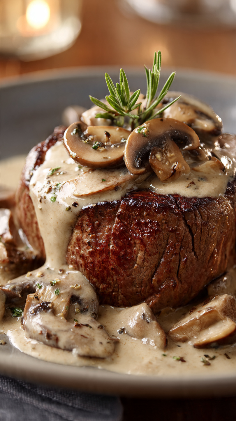 Filet Mignon with Creamy Mushroom Shallot Sauce