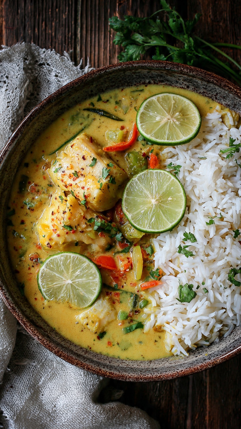 Coconut Lime Fish Curry with Jasmine Rice