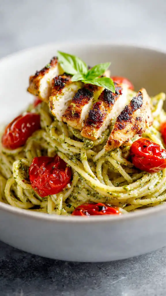 Delicious Pesto Chicken Pasta with Oven-Roasted Tomatoes