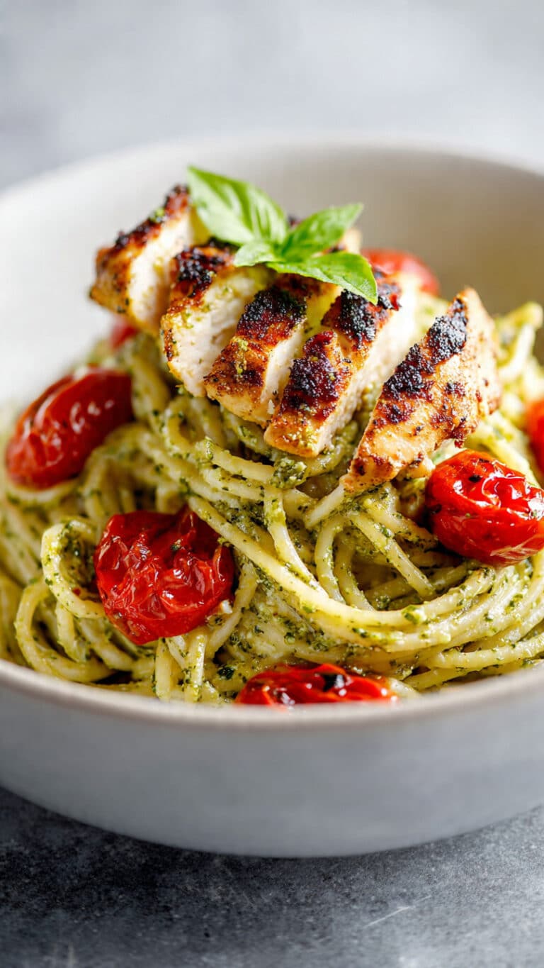 Delicious Pesto Chicken Pasta with Oven-Roasted Tomatoes