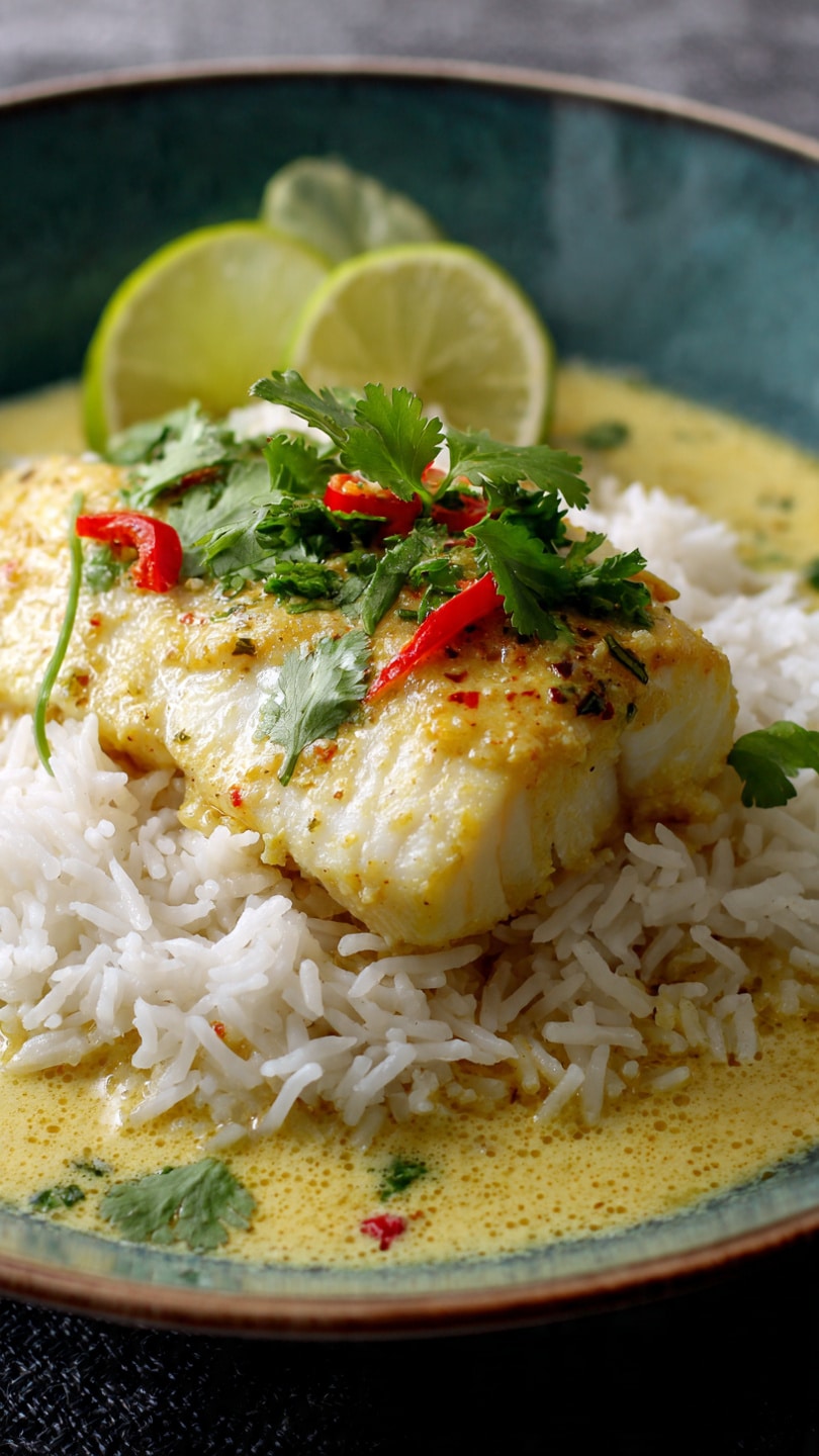 Coconut Lime Fish Curry with Jasmine Rice
