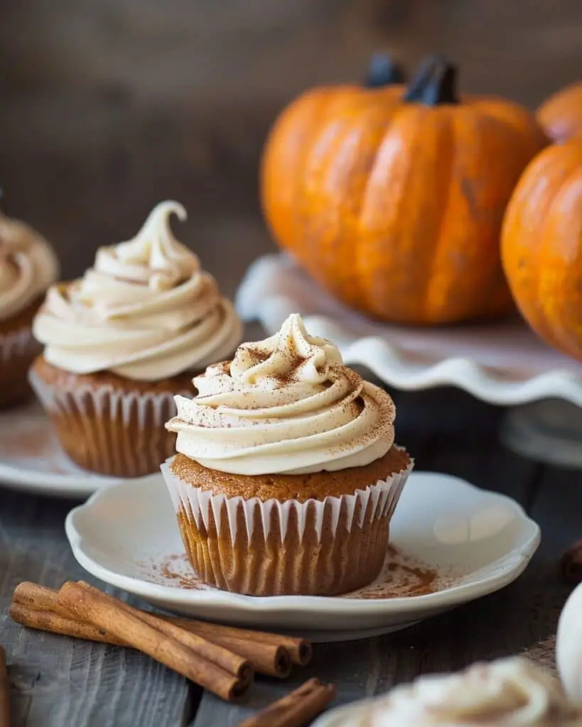Pumpkin Cupcakes with Cinnamon Cream Cheese Frosting