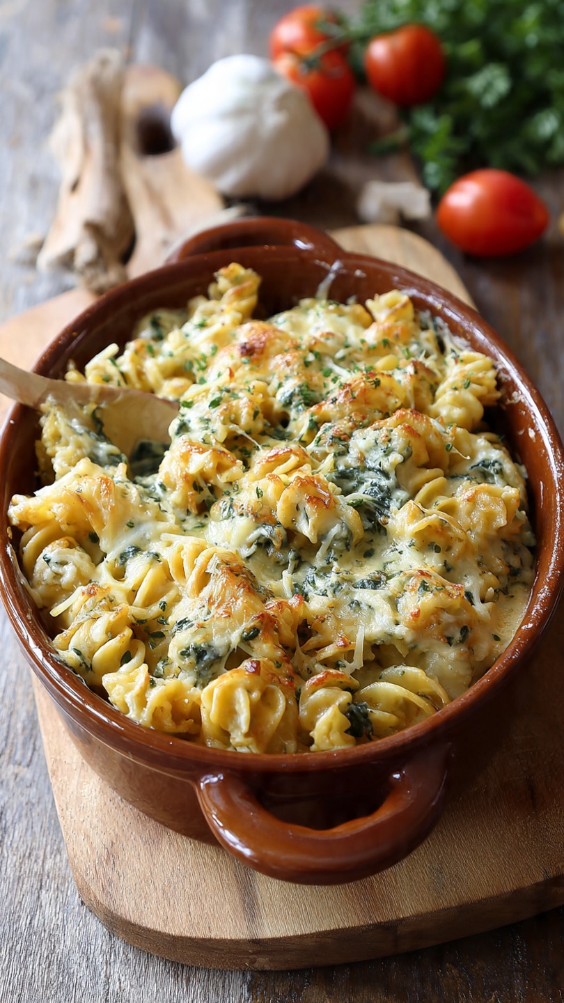 Cheese Pumpkin Pasta Casserole with Spinach