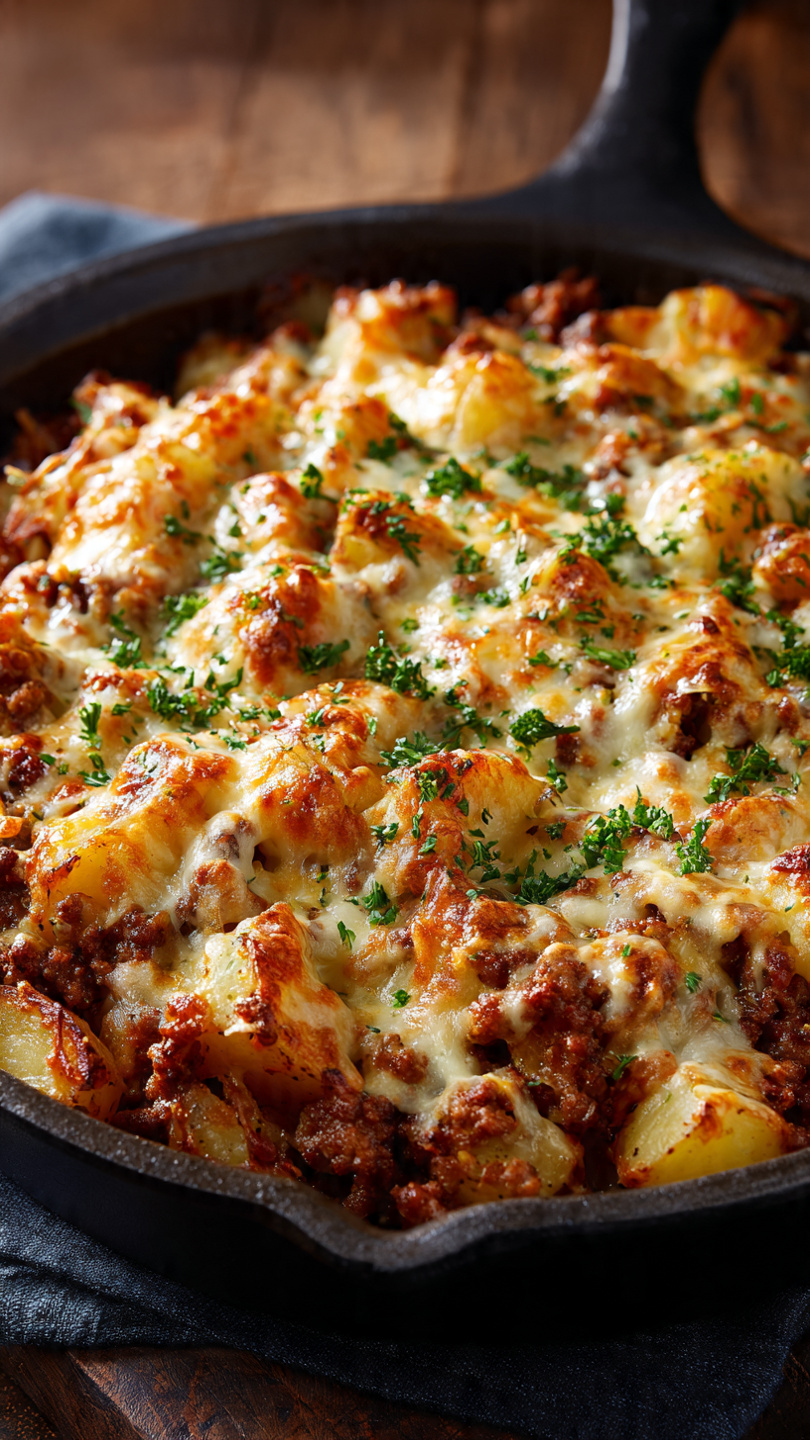 One-Pan Cheesy Meat & Potato Skillet