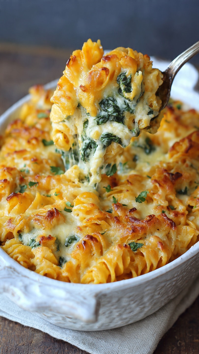 Cheese Pumpkin Pasta Casserole with Spinach
