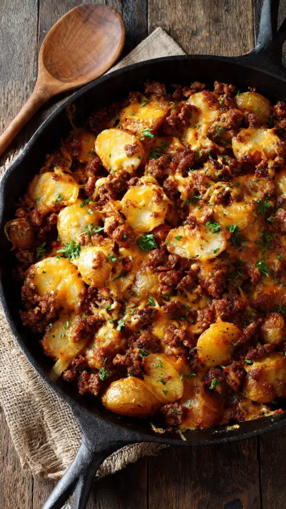 One-Pan Cheesy Meat & Potato Skillet