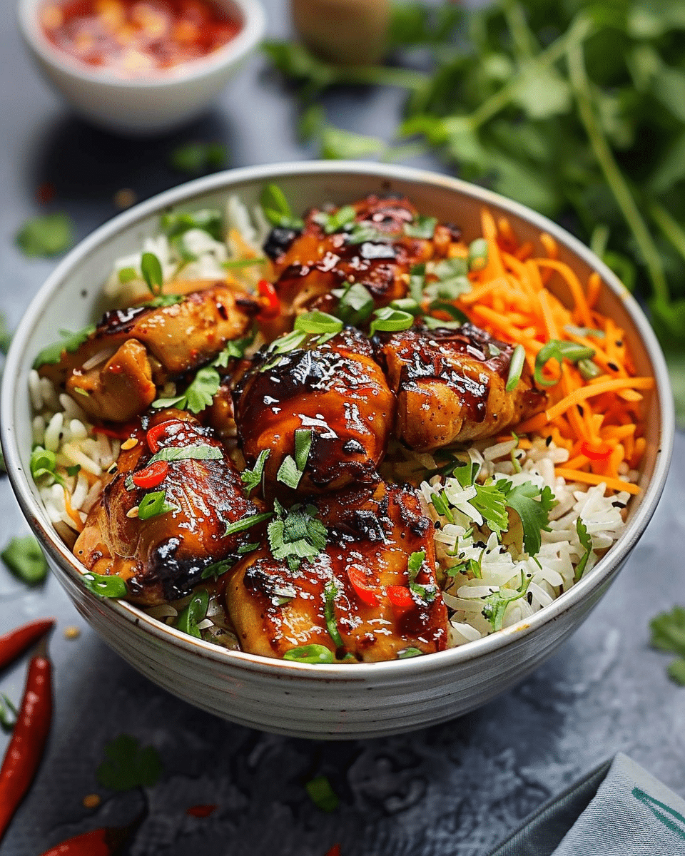 Sweet Chili Chicken Rice Bowls with Chicken Thighs