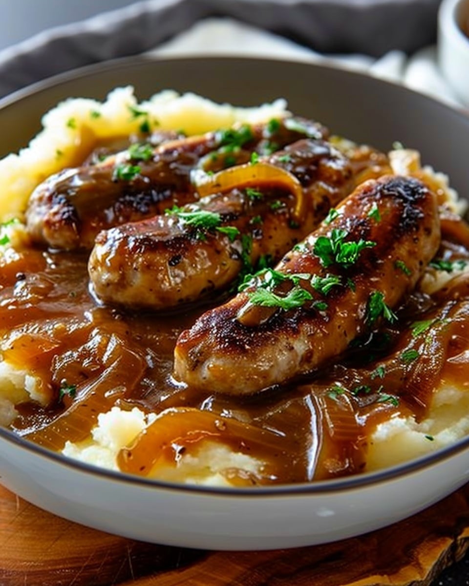 Bangers and Mash with Onion Gravy
