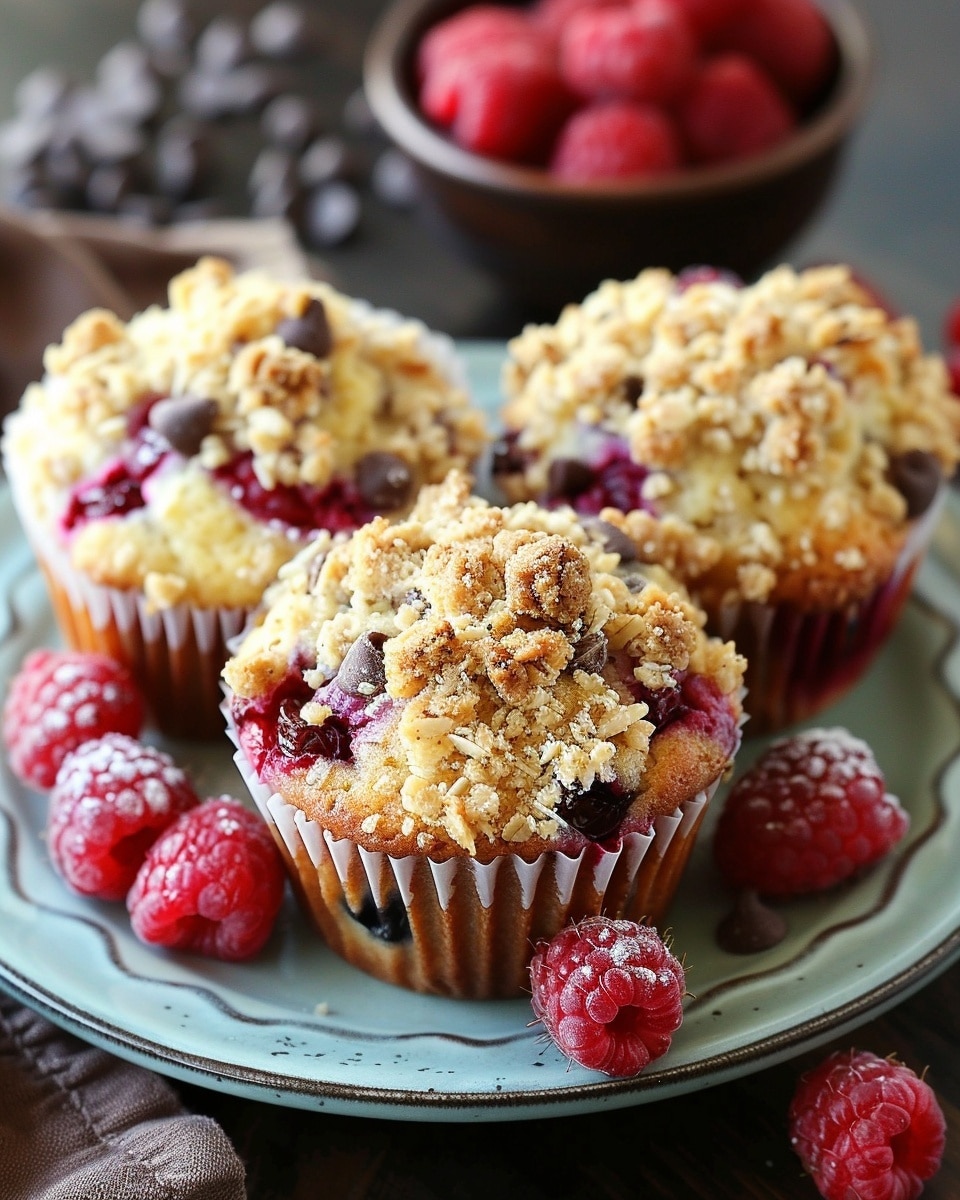 Raspberry and Chocolate Chip Muffins with Crumble Topping