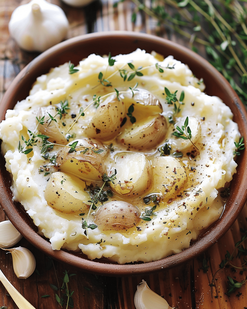 Mashed Potatoes with Parmesan, Roasted Garlic, and Fresh Thyme
