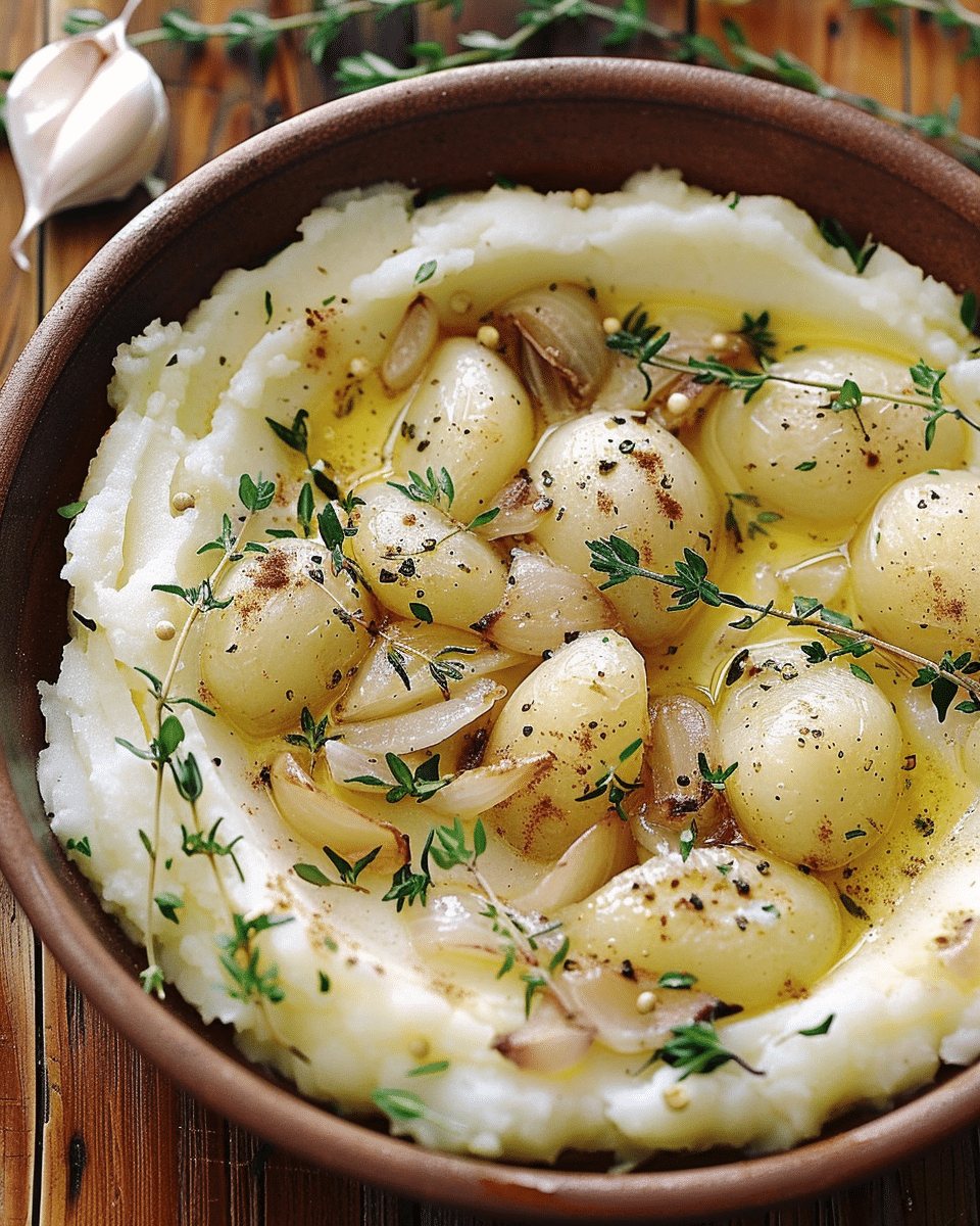Mashed Potatoes with Parmesan, Roasted Garlic, and Fresh Thyme