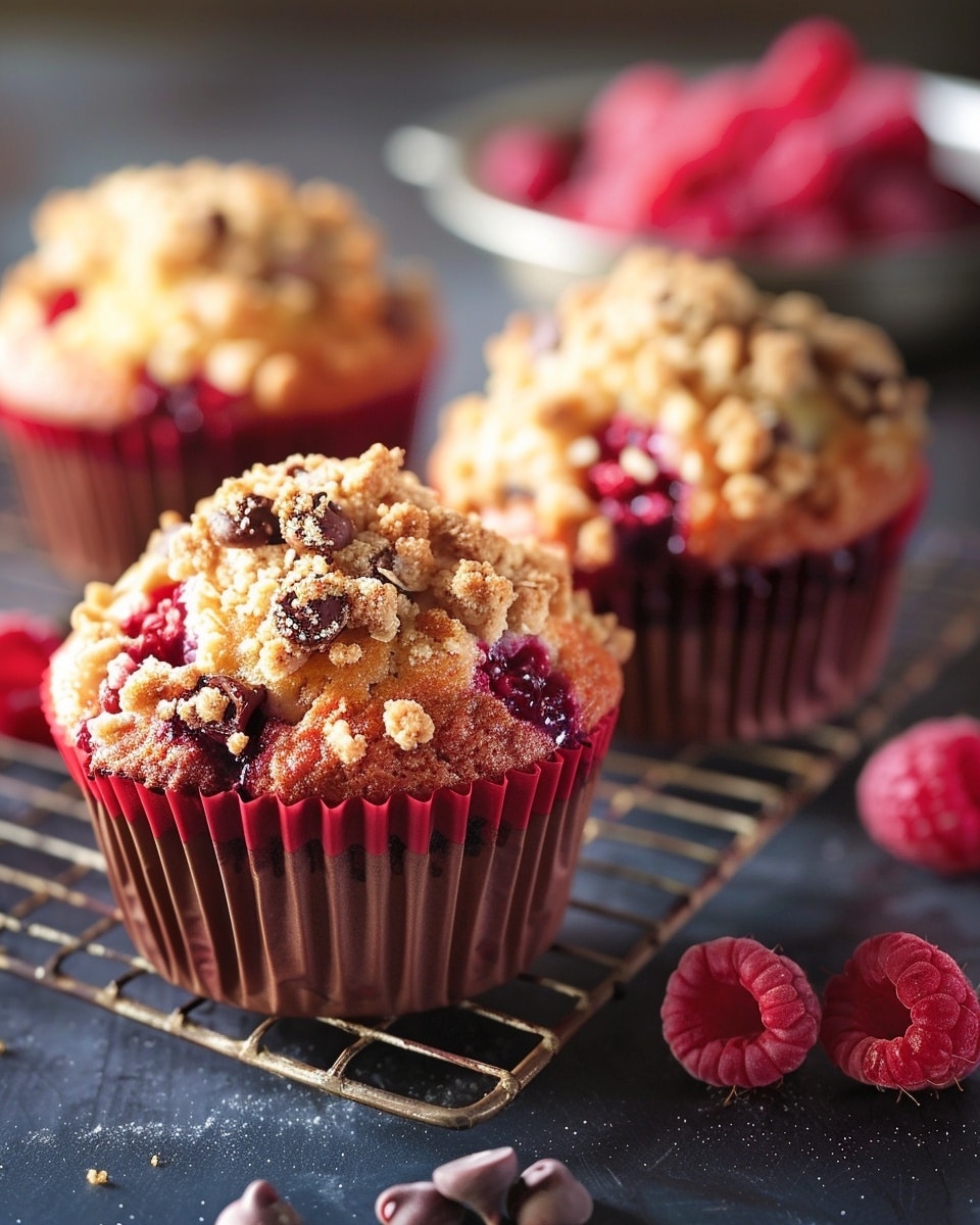 Raspberry and Chocolate Chip Muffins with Crumble Topping