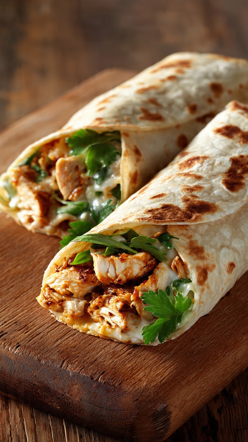 Ooey-Gooey Cheesy Garlic Chicken Wraps