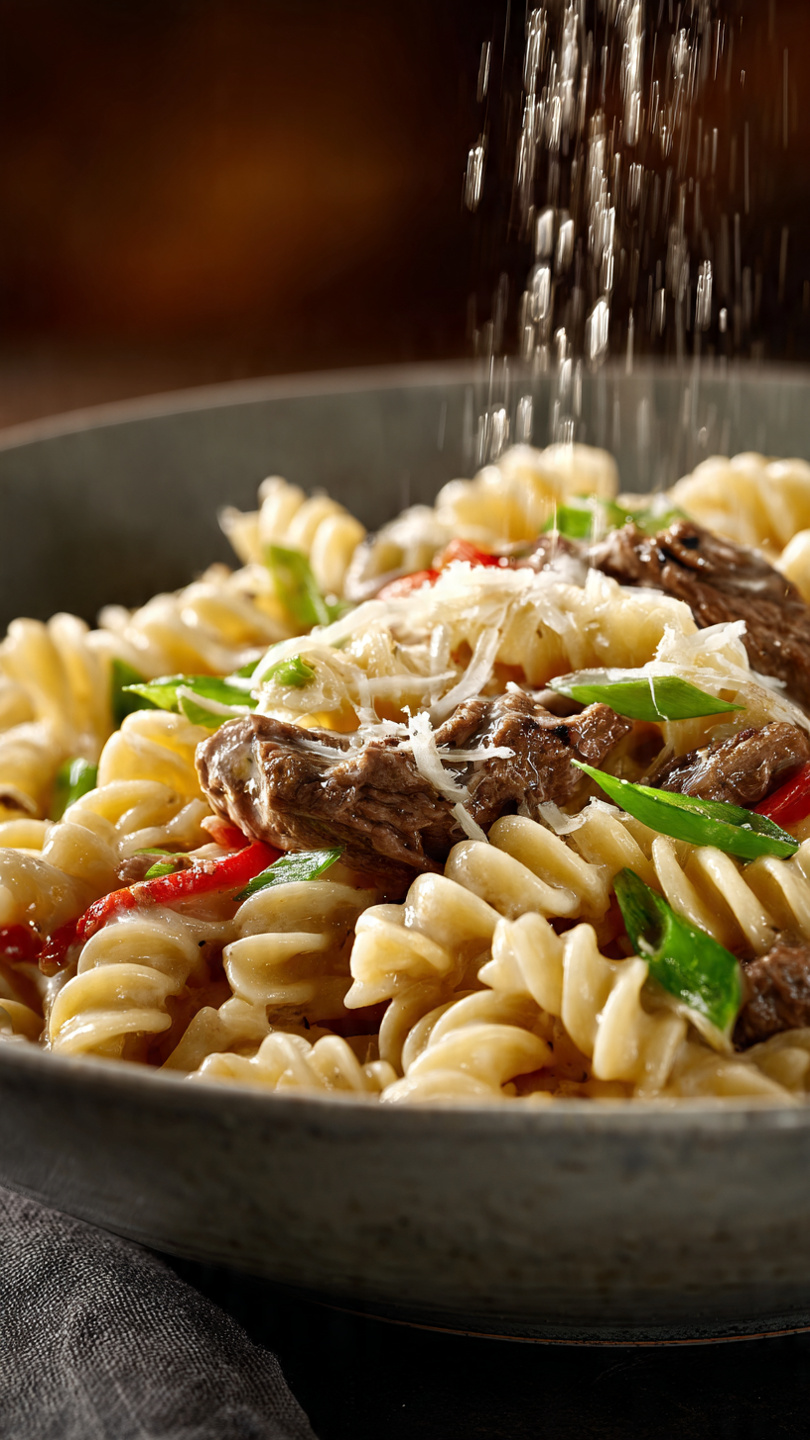 Philly cheese steak pasta