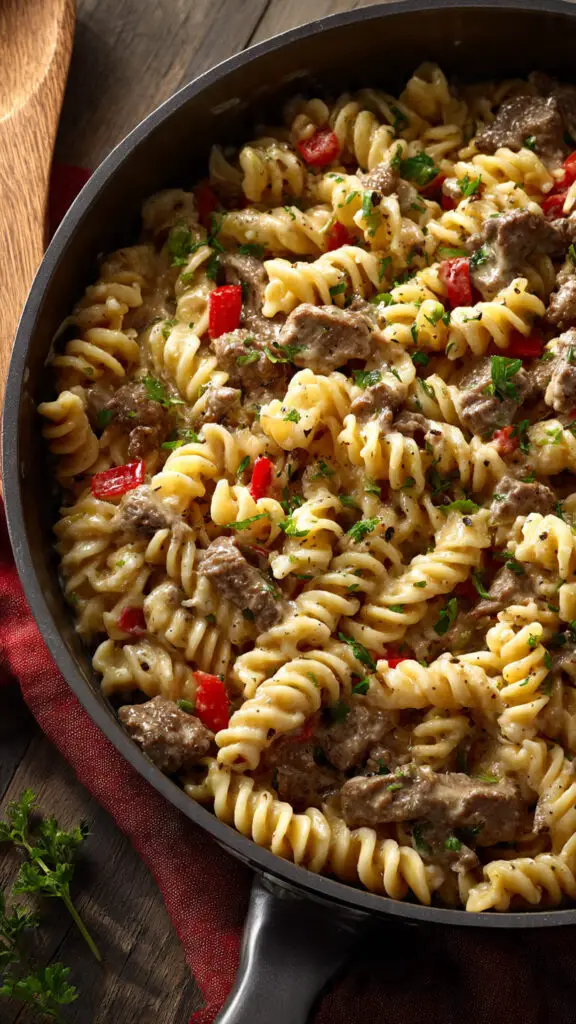 Philly cheese steak pasta