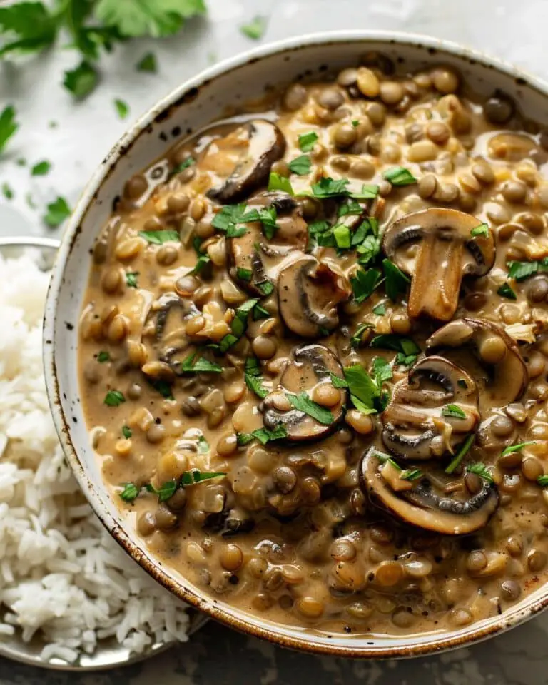 Cozy Lentil Mushroom Stroganoff