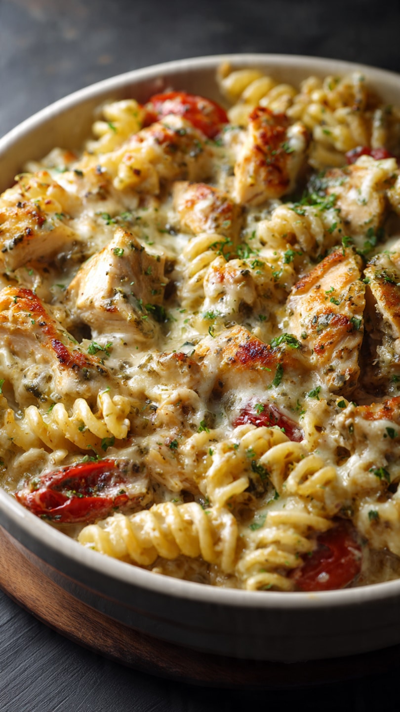 Creamy Pesto Chicken Pasta Bake