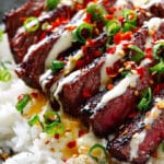 Korean BBQ Steak Rice Bowls with Spicy Cream Sauce